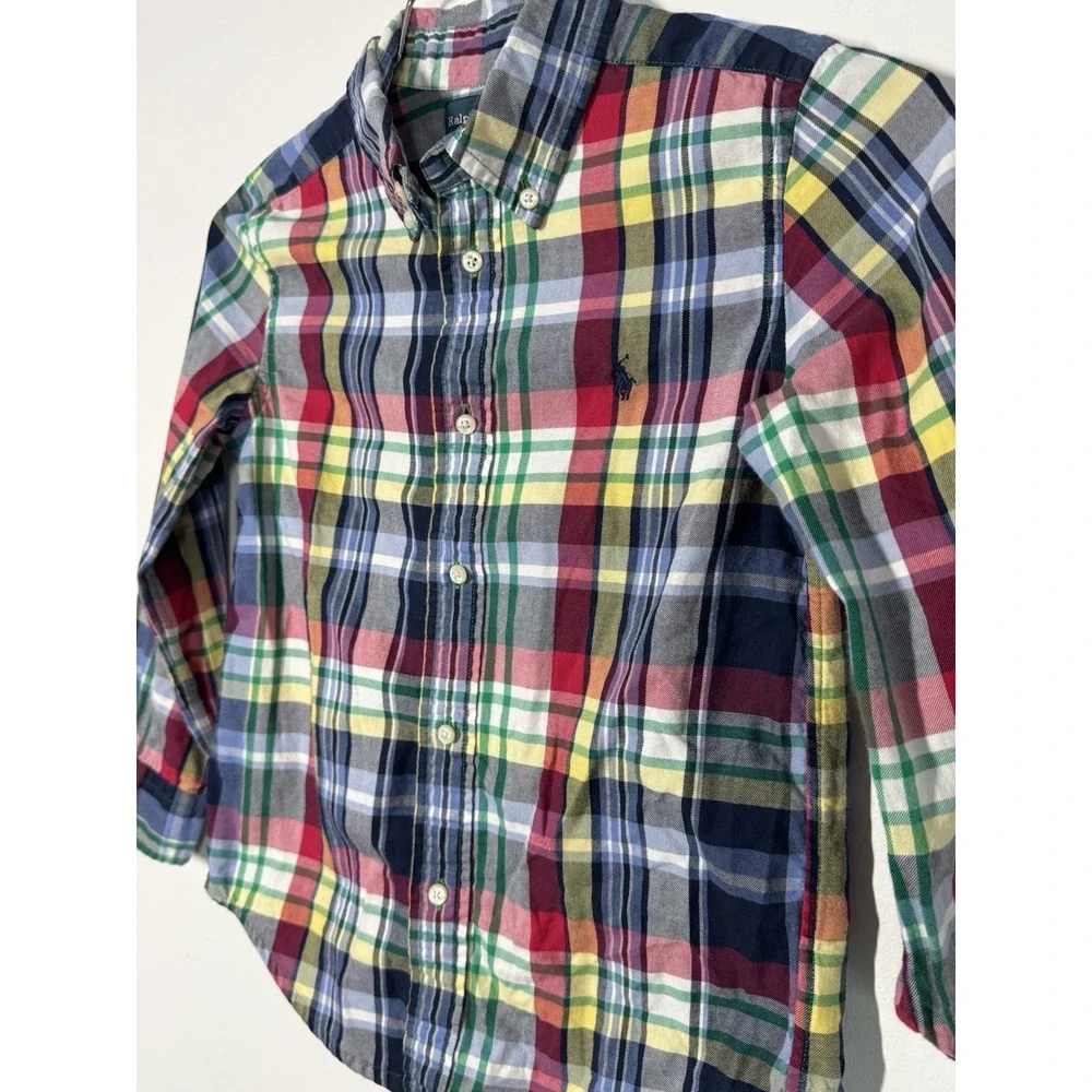 Ralph Lauren Boys Multi Color Plaid Cotton‎ Button Down Shirt Size 6 Classic