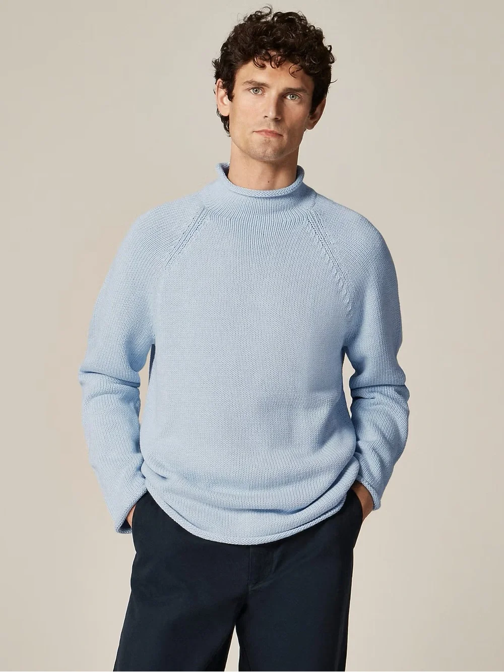 J. CREW 1988 RollneckT™ sweater in cotton Heather Sky Size S NWD $98 BW186