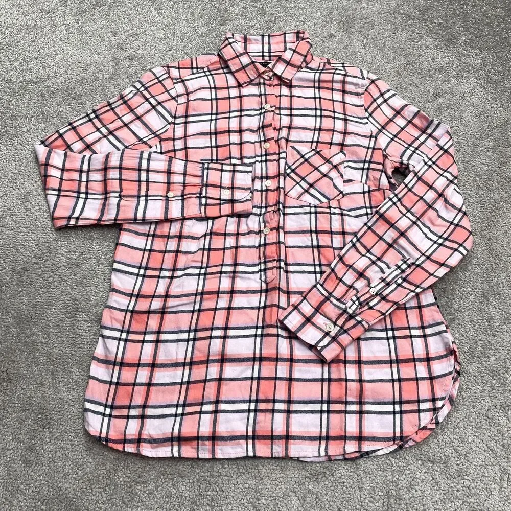 J.Crew Classic Popover Shirt Womens Small Rose Pink Tartan Plaid Flannel Cotton