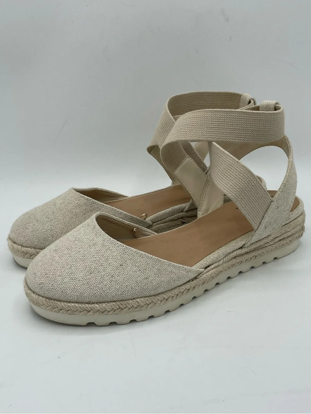 Seychelles Bindy Cream Ankle-Wrap Crisscross Strap Espadrille Sandal.
