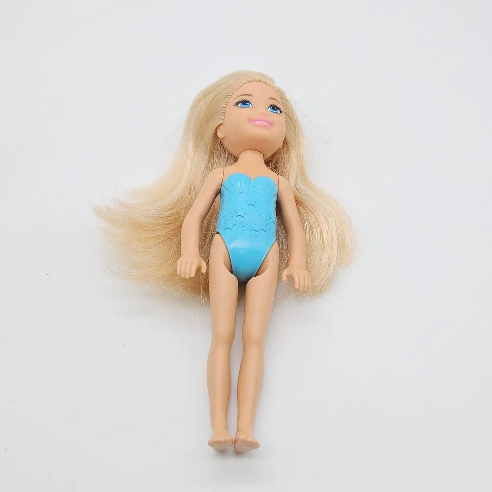 Mattel Chelsea Doll Kids 5.5in Blue Molded Star Swimsuit Blonde FJD00