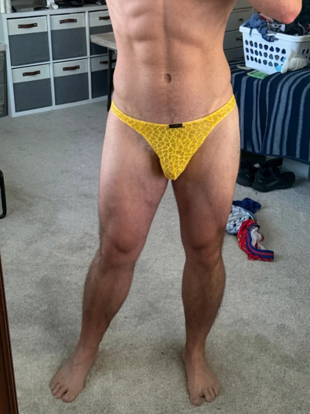 Yellow Lace Men's Thong Underwear XL