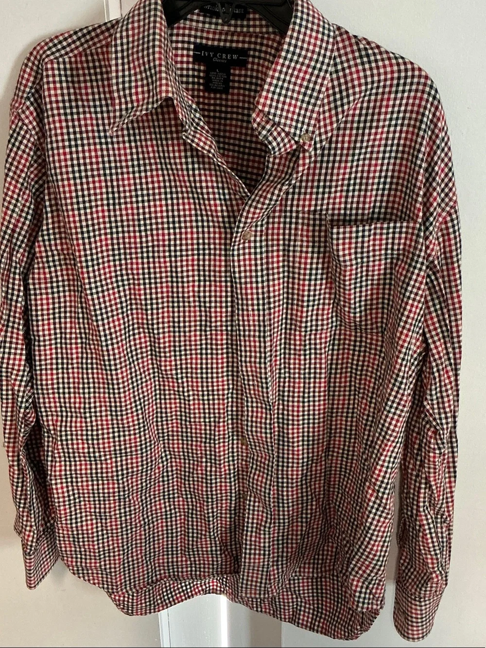 J. Crew Red, Black and White Check Button-Down Shirt