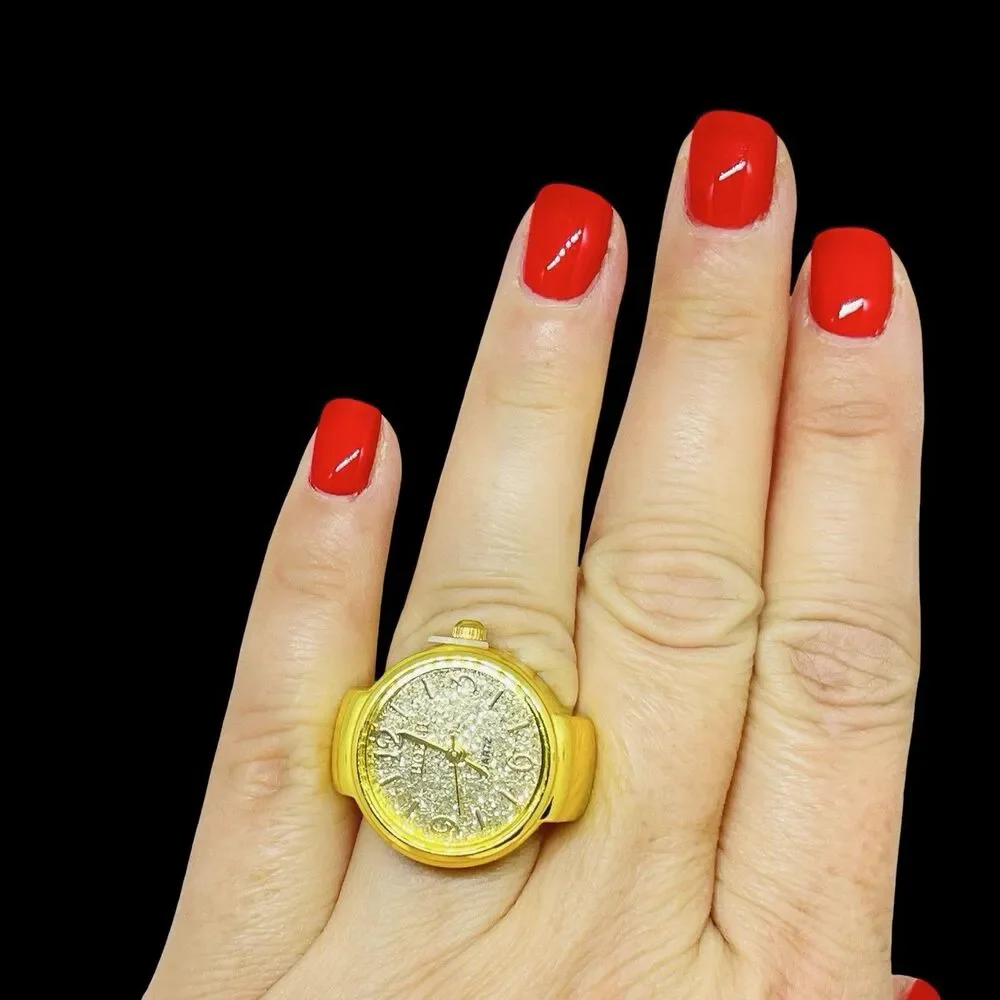 BOZHI Ring Watch Gold Design With Crystals New