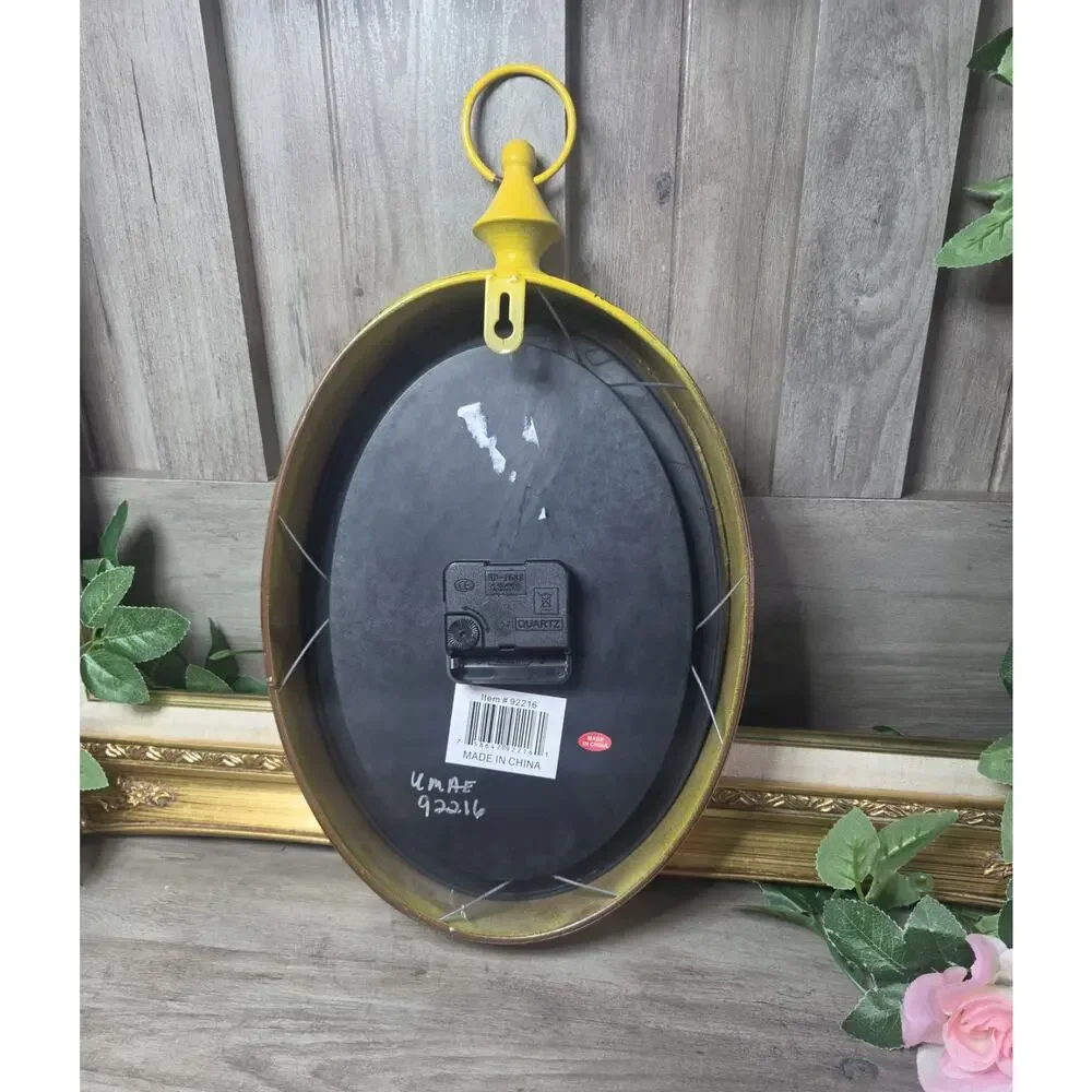 Distressed Yellow Oval Wall Clock Vintage Farmhouse Rustic Quartz 11