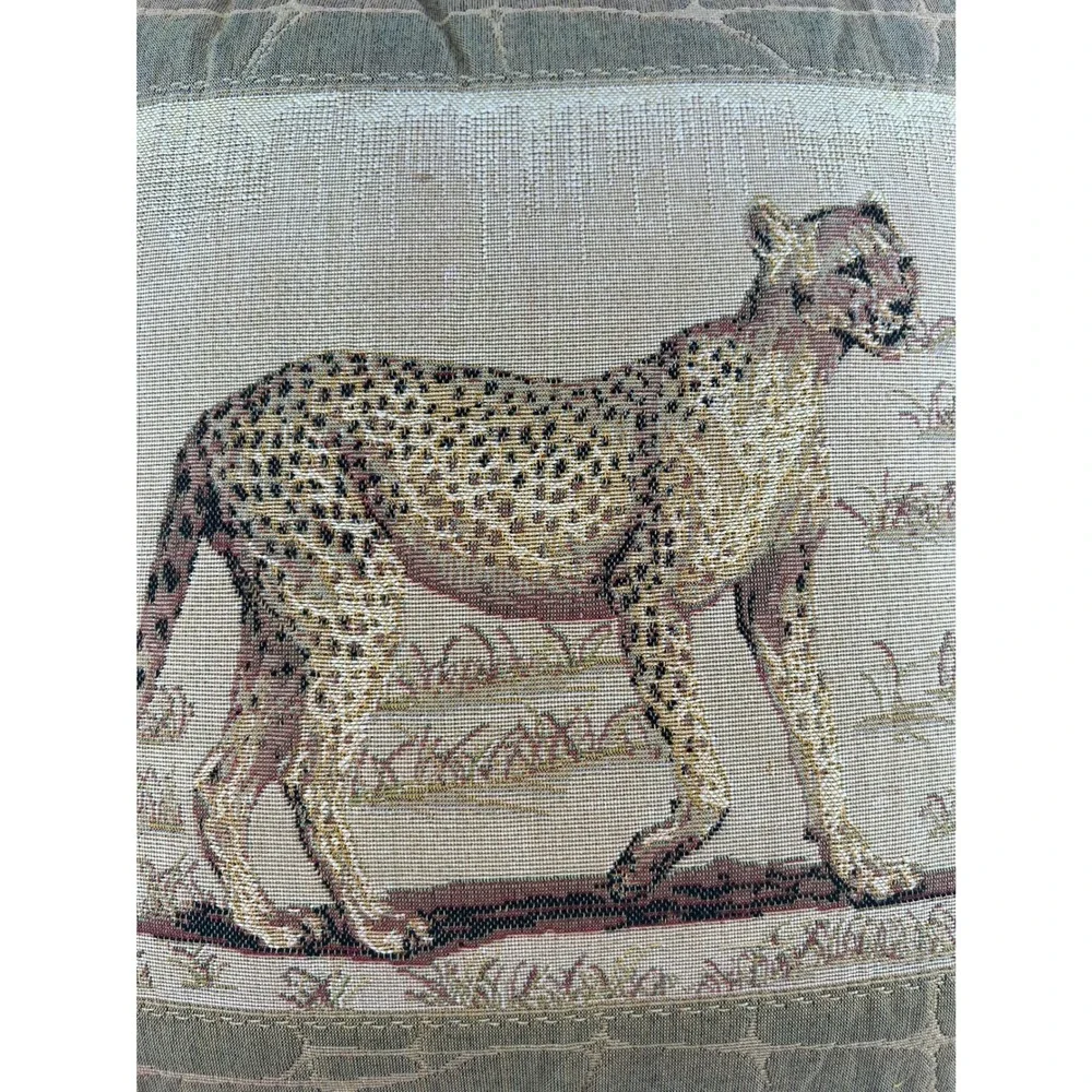 Vintage Cheetah Tapestry Throw Pillow Velvet Back Quilted Safari Animal 16x16
