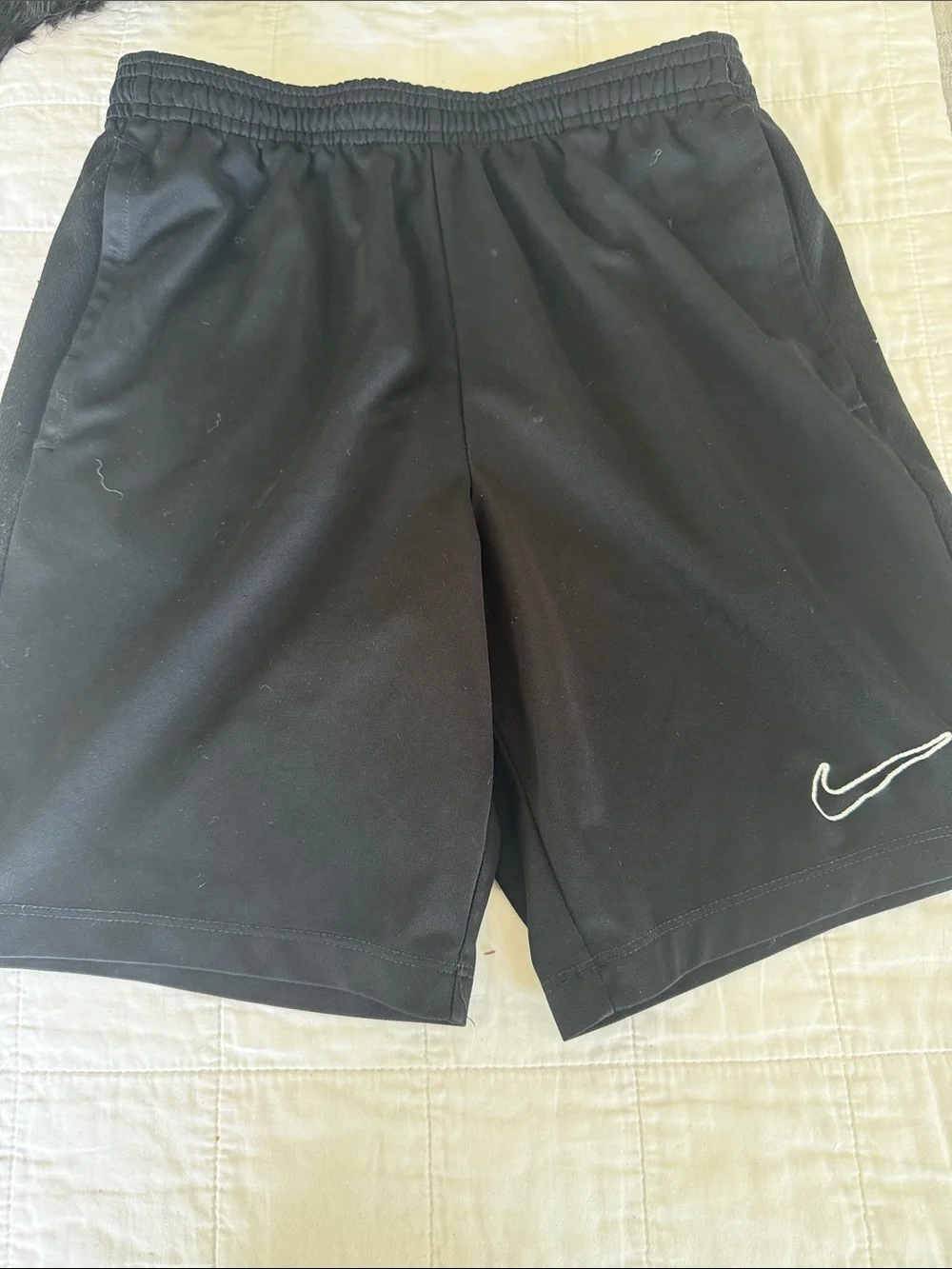 Nike Black Kids Athletic Shorts with White Logo Outline