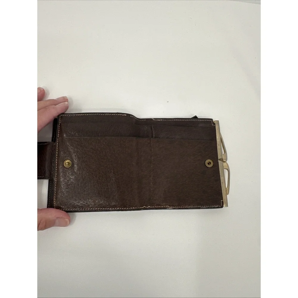 Gucci Vintage Interlocking bi-fold wallet Change Purse Brown leather Made Italy