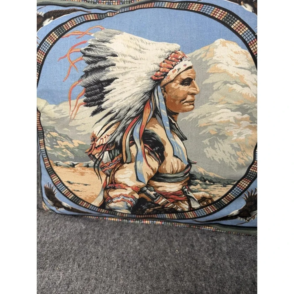 Native American Chief Throw Pillow 16 In Double Sided Eagles Mountain Decor