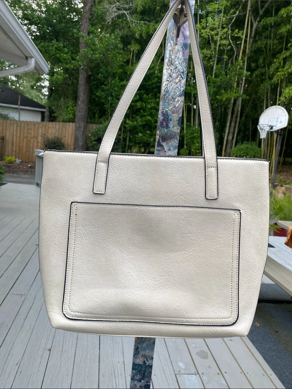 Cream Tote Bag with Braided Zip Pull