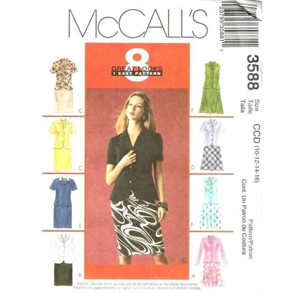 McCalls Sewing Pattern 3588 Skirt‎ Top Jacket Misses Size 10-16