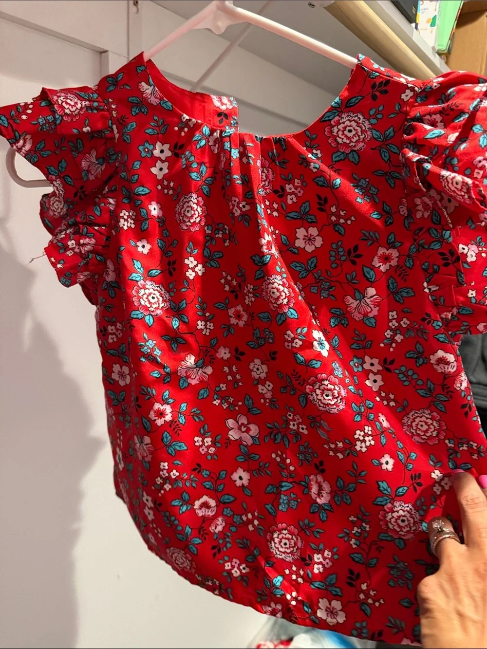Janie and Jack Red Floral Button-Front Top, romper and floral shorts
