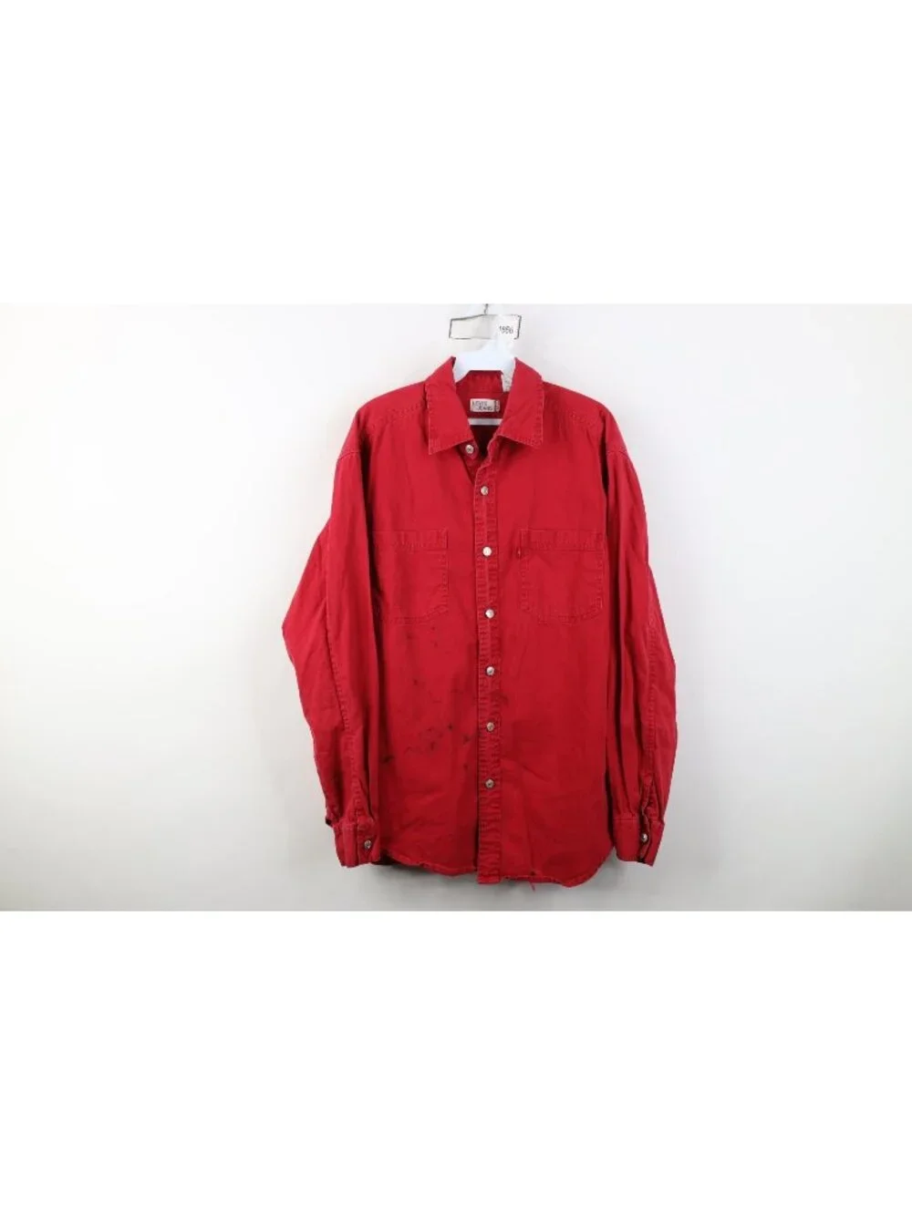 Vintage 90s Levis Mens Medium Distressed Collared Denim Jean Button Shirt Red