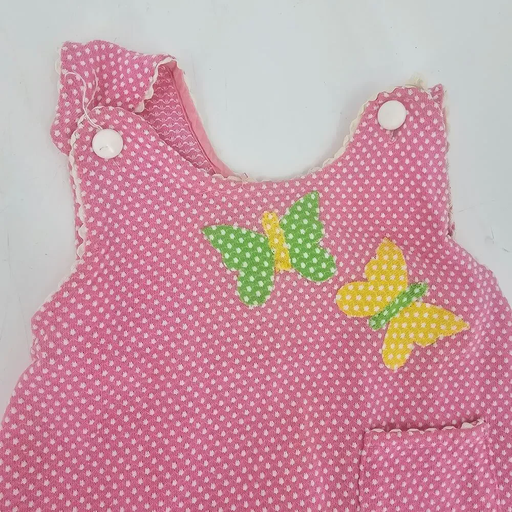 Vintage Carter's Pink Dotted Butterfly Overall Bib Dress Shortalls Baby 18 4032
