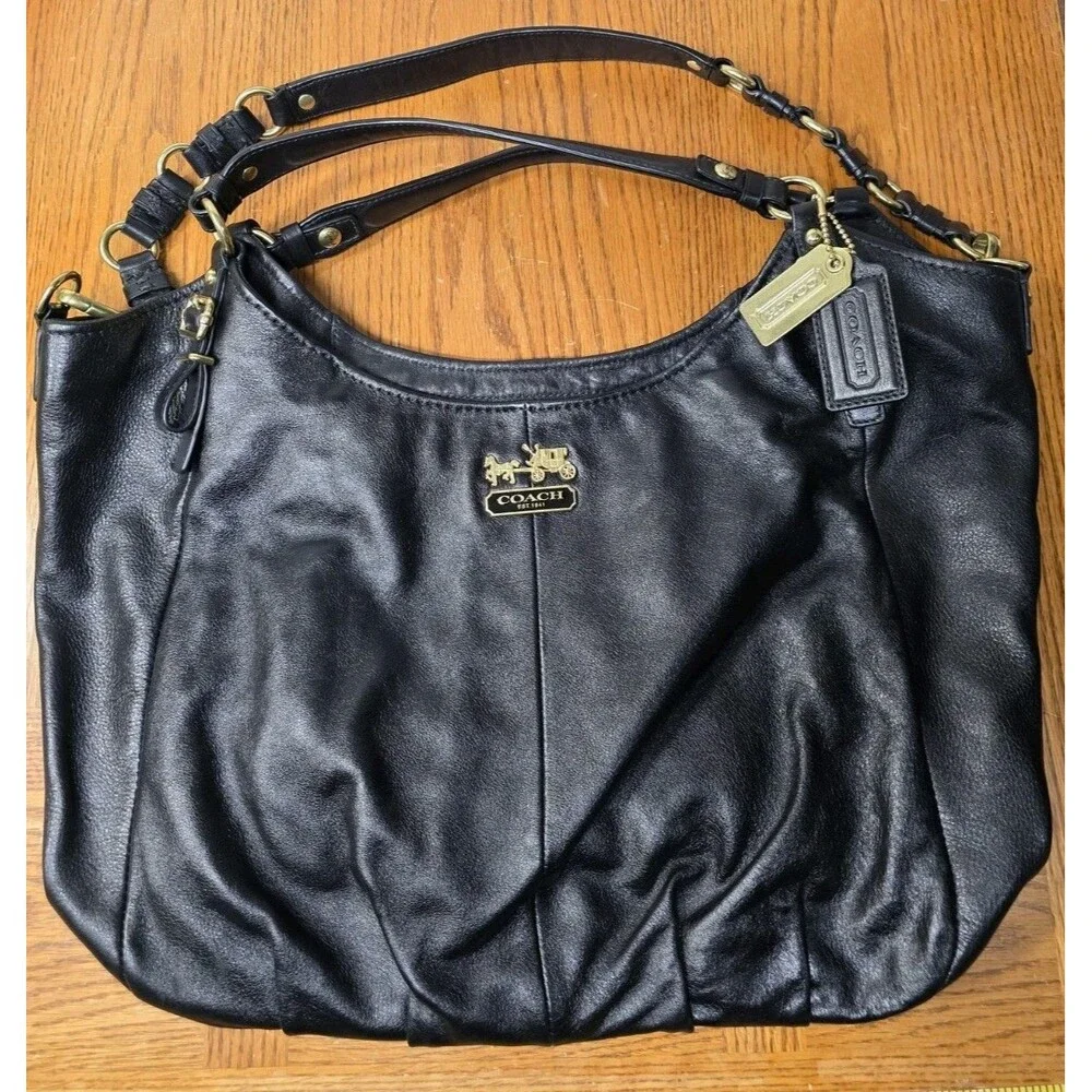 COACH Madison Maggie Leather Convertible Shoulder Bag Black EUC