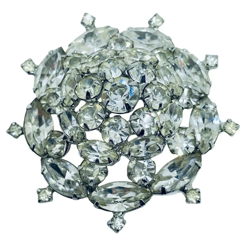 WEISS signed vintage silver tone rhinestone designer brooch