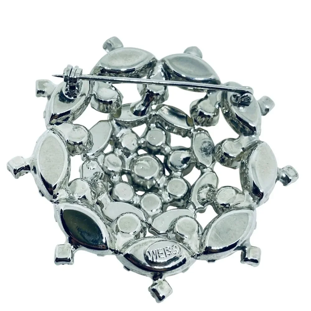 WEISS signed vintage silver tone rhinestone designer brooch
