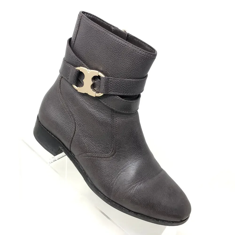 Tory Burch Gemini Link Ankle Boot Women's 7.5‎ Brown Gray Leather