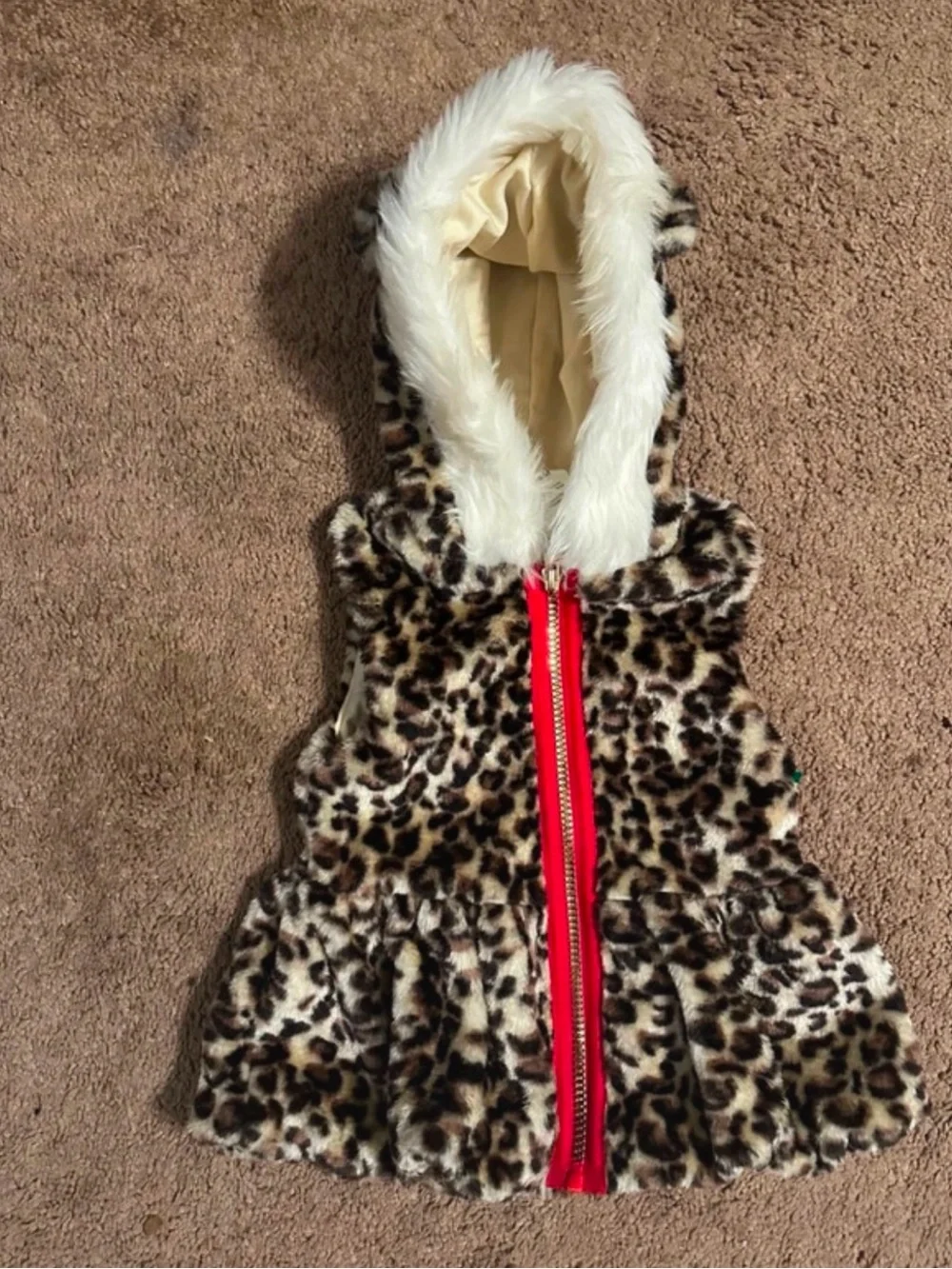 Girls Hooded Vest with Leopard Print