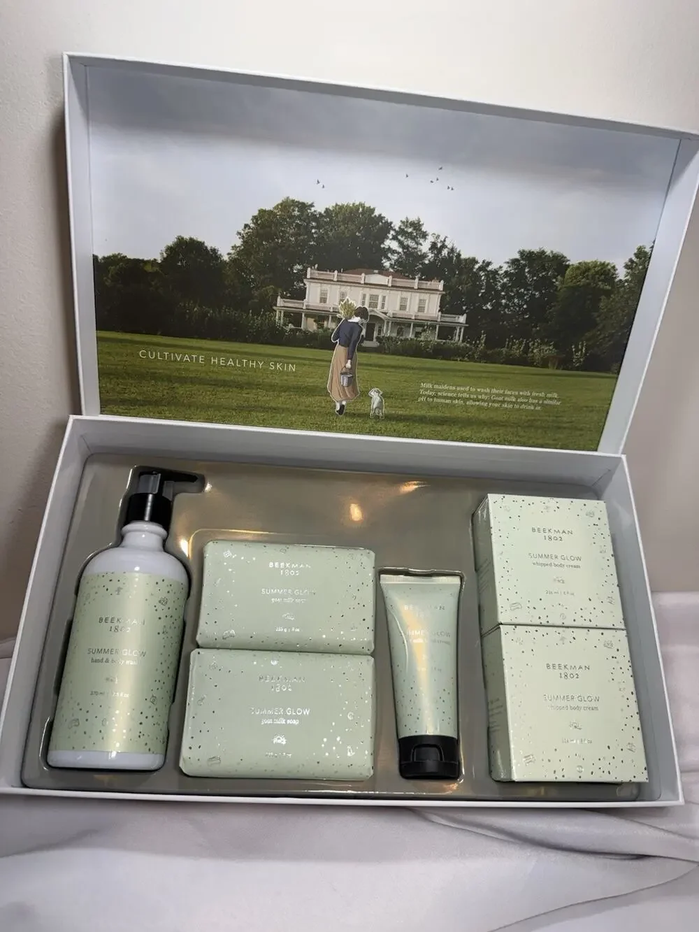 New Beekman 1802 Summer Glow Box 6 pc Gift Set Goat Milk Lotion Soap Bodywash