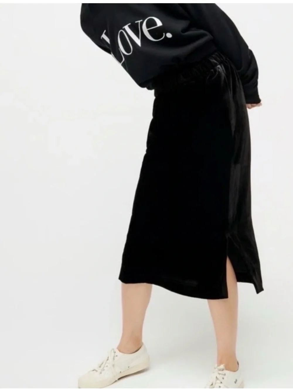 J.Crew Velvet pull-on midi skirt A Line S Small in Black Velvet