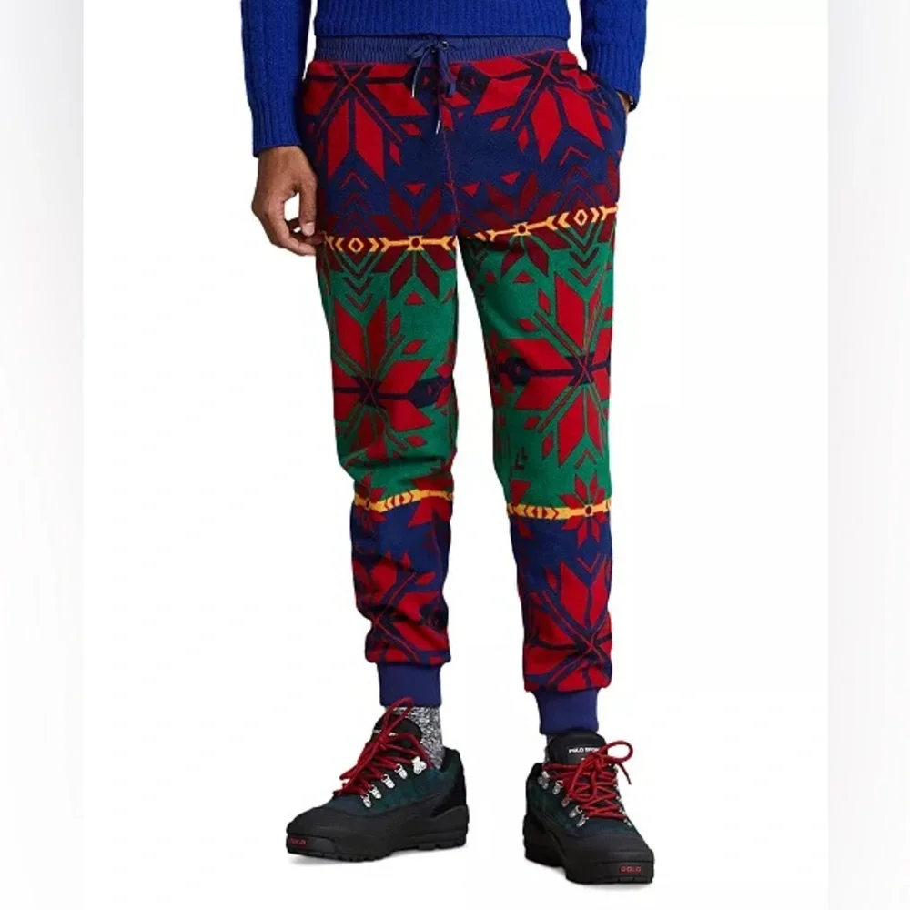 ▪️Polo Ralph Lauren Festive Holiday Red Green Blue Geometric-Print Fleece Jogger