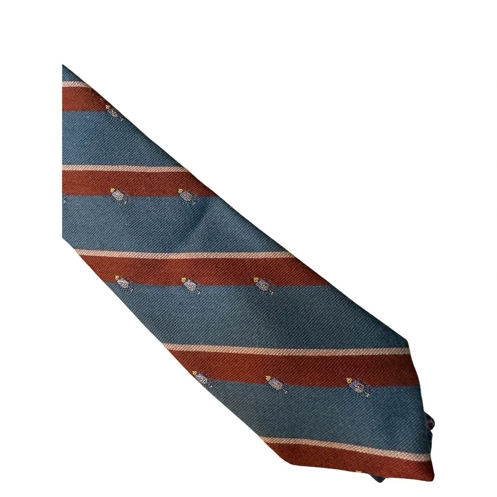 Briar Mens Necktie Blue Burgundy Repp Stripe Crest Silk Blend Hand‎ Fashioned