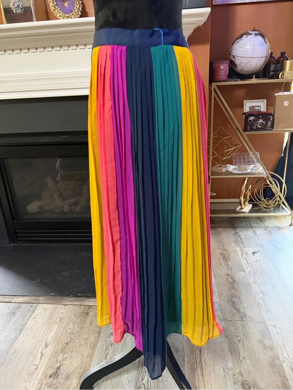 J. Crew Pleated Rainbow Maxi Skirt in Navy, Red, Pink, Green, Yellow