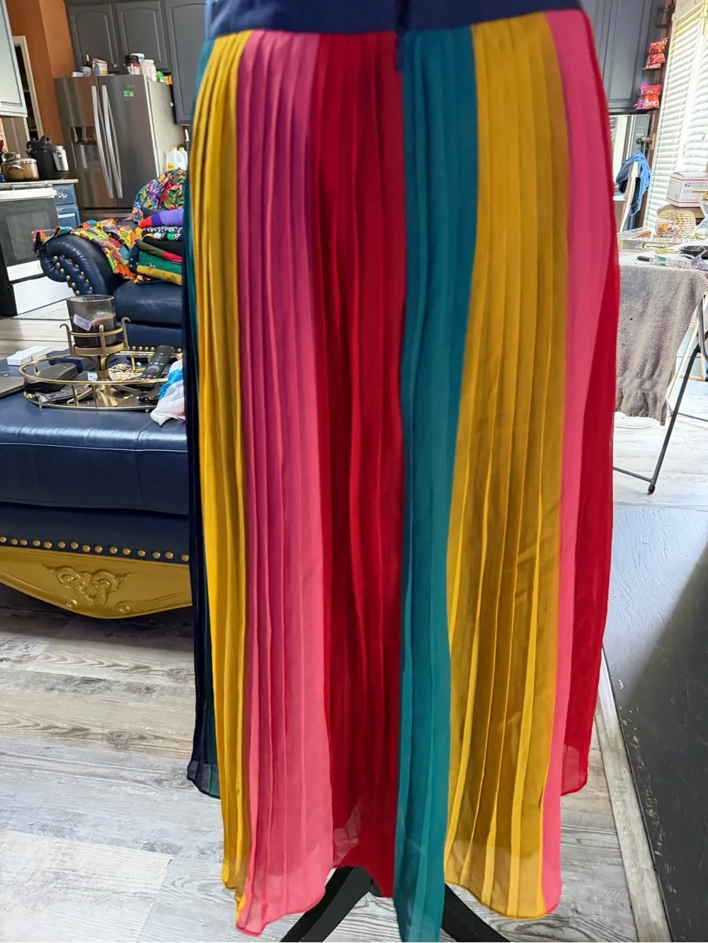 J. Crew Pleated Rainbow Maxi Skirt in Navy, Red, Pink, Green, Yellow