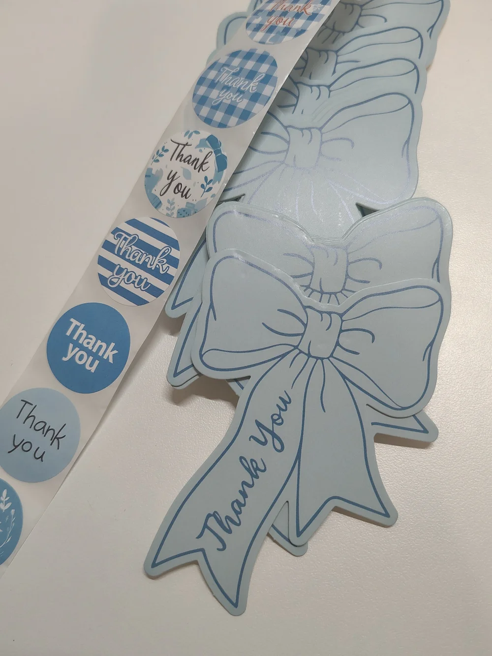 50 Thank You Blue Ribbon Cards and Stickers