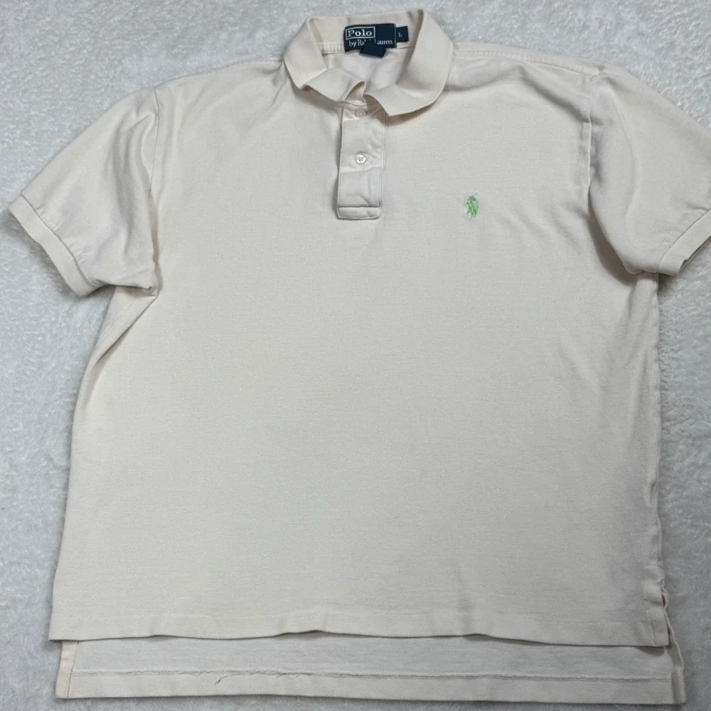 Polo Ralph Lauren Mens L Cream Short Sleeve Polo Preppy Old Money‎ Quiet Lux