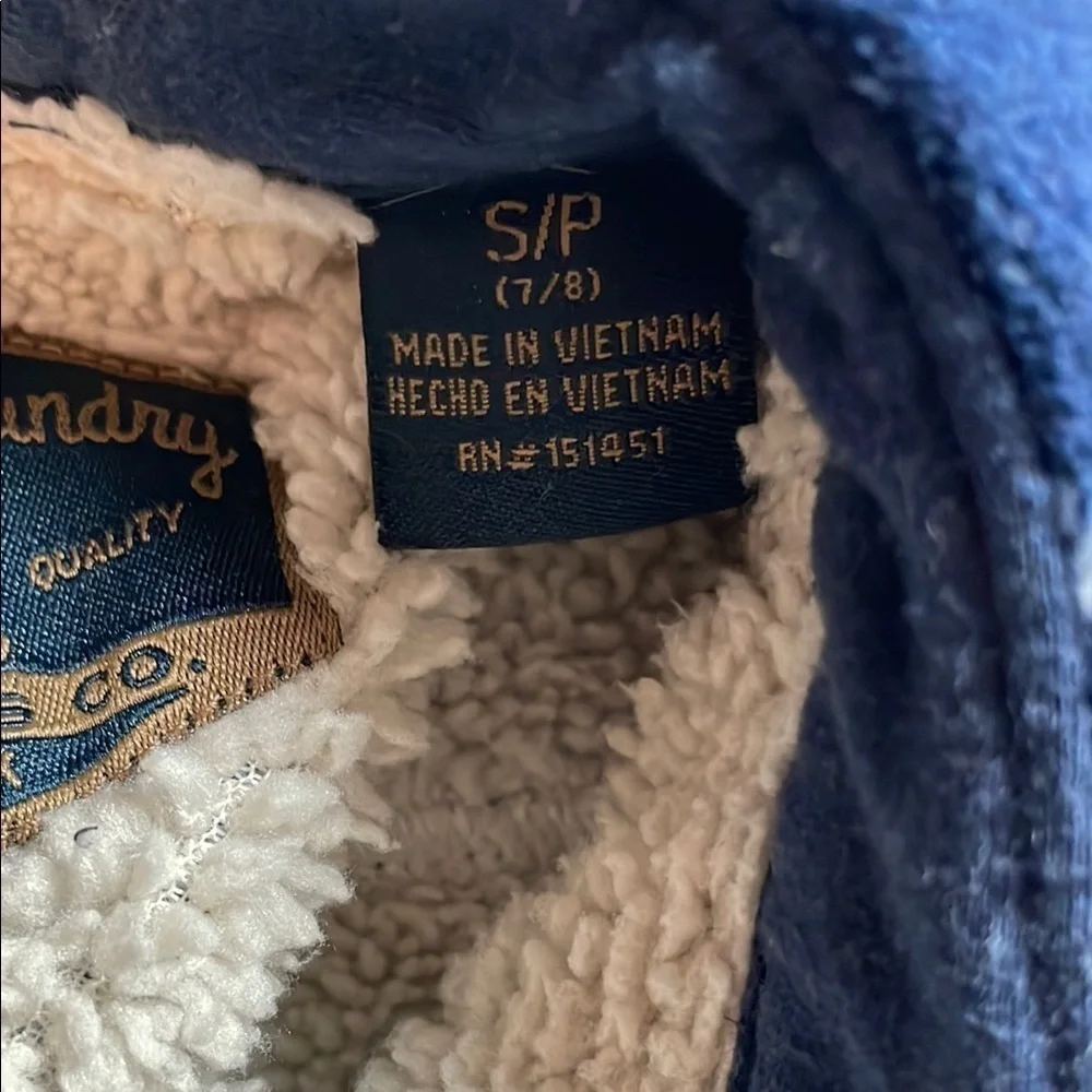 Kids Blue and White Plaid Sherpa-Liner Flannel Jacket Size 7/8