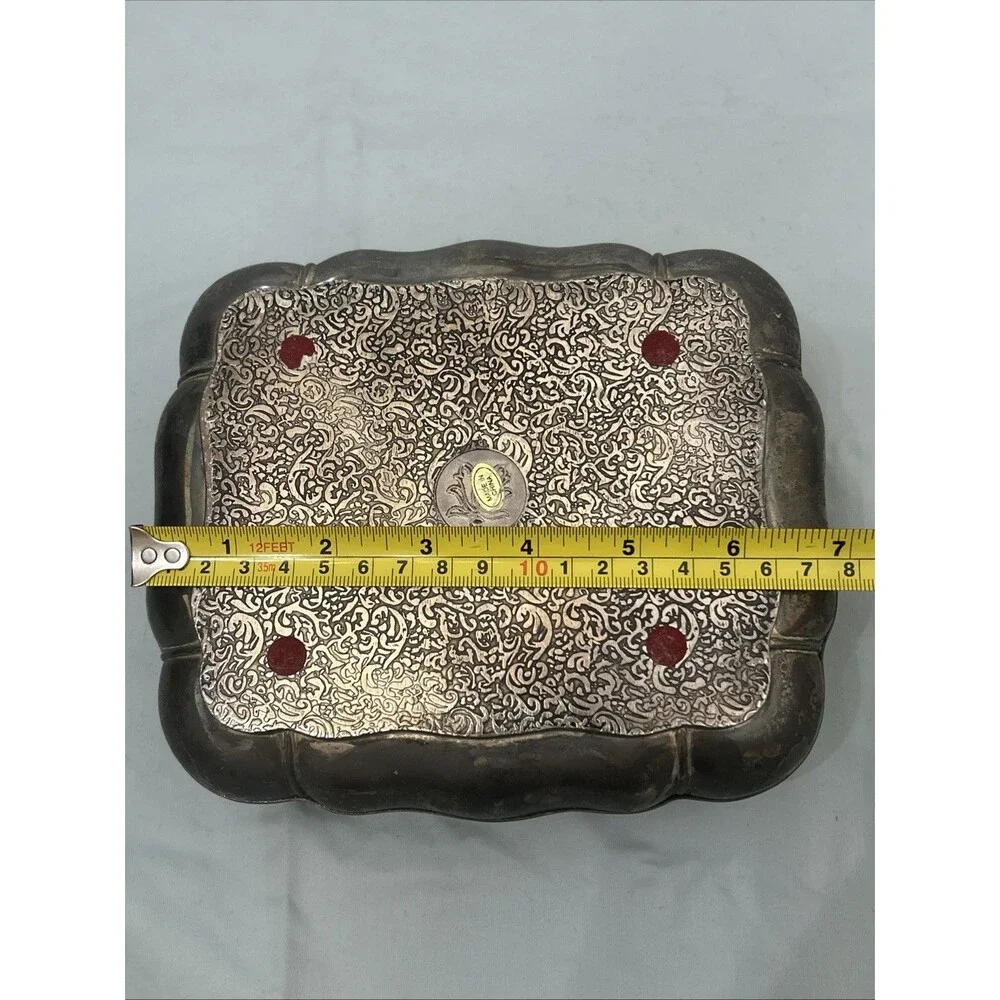 Vintage Godinger Silver Plated Red Velvet Lined Jewelry Box Trinket Box