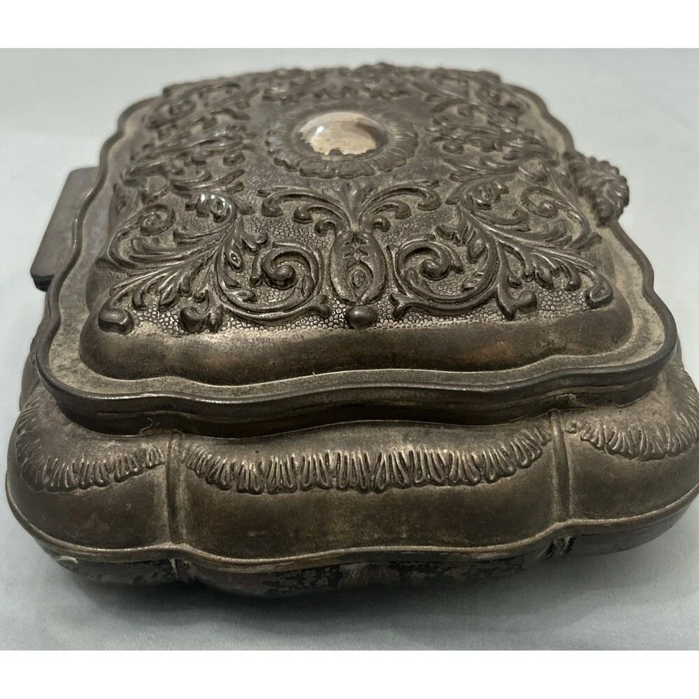 Vintage Godinger Silver Plated Red Velvet Lined Jewelry Box Trinket Box