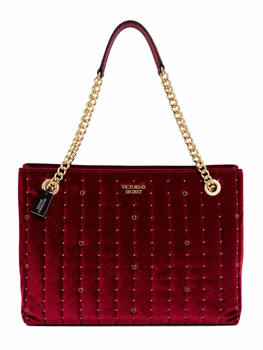 Victoria’s Secret Burgundy Velvet Tote Bag Gold Chain Shoulder Purse