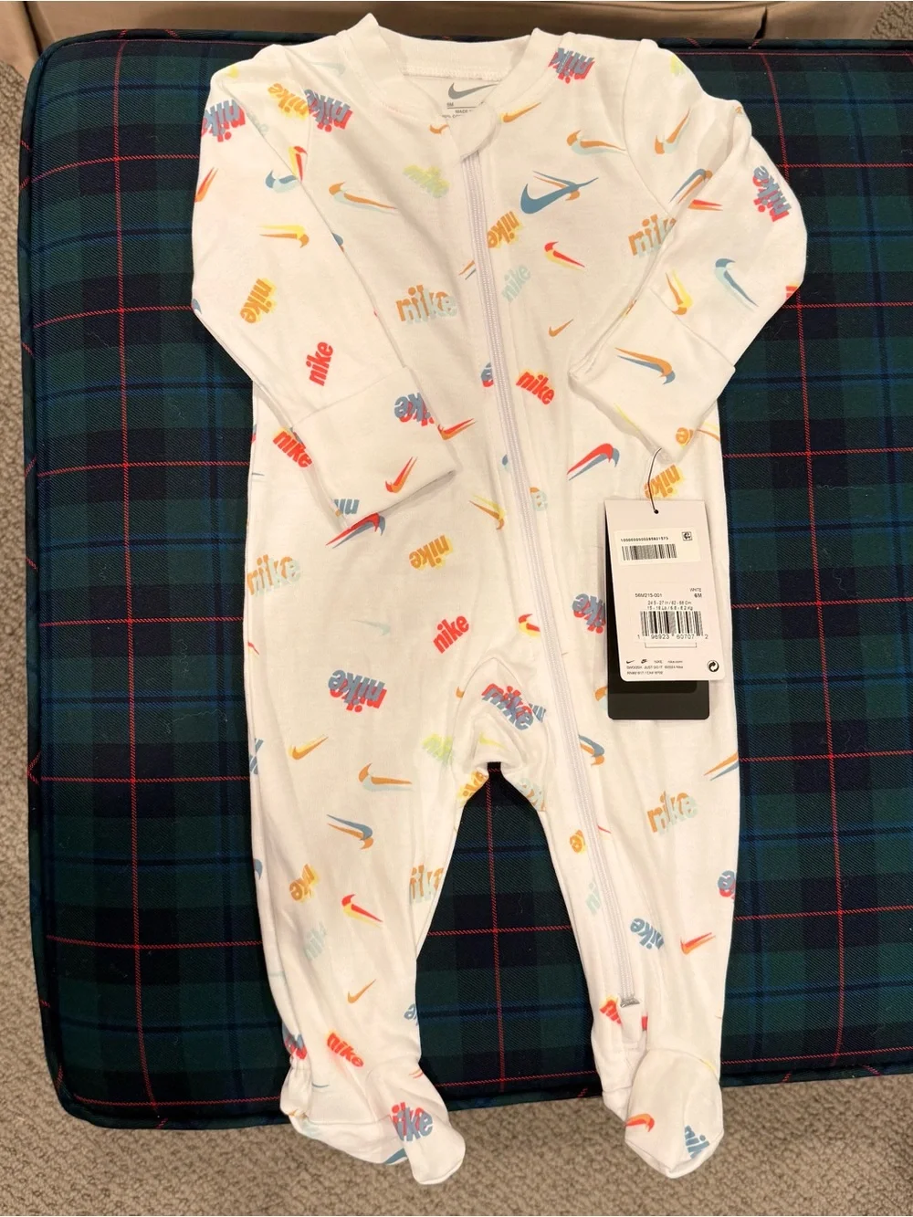 NWT Nike White Footie One-Piece with Multicolor Swooshes