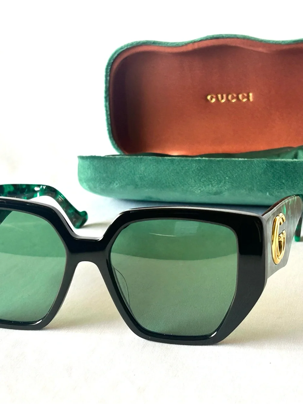 Gucci GG0956S 001 Oversized Black & Green Frame Sunglasses w Green Lenses