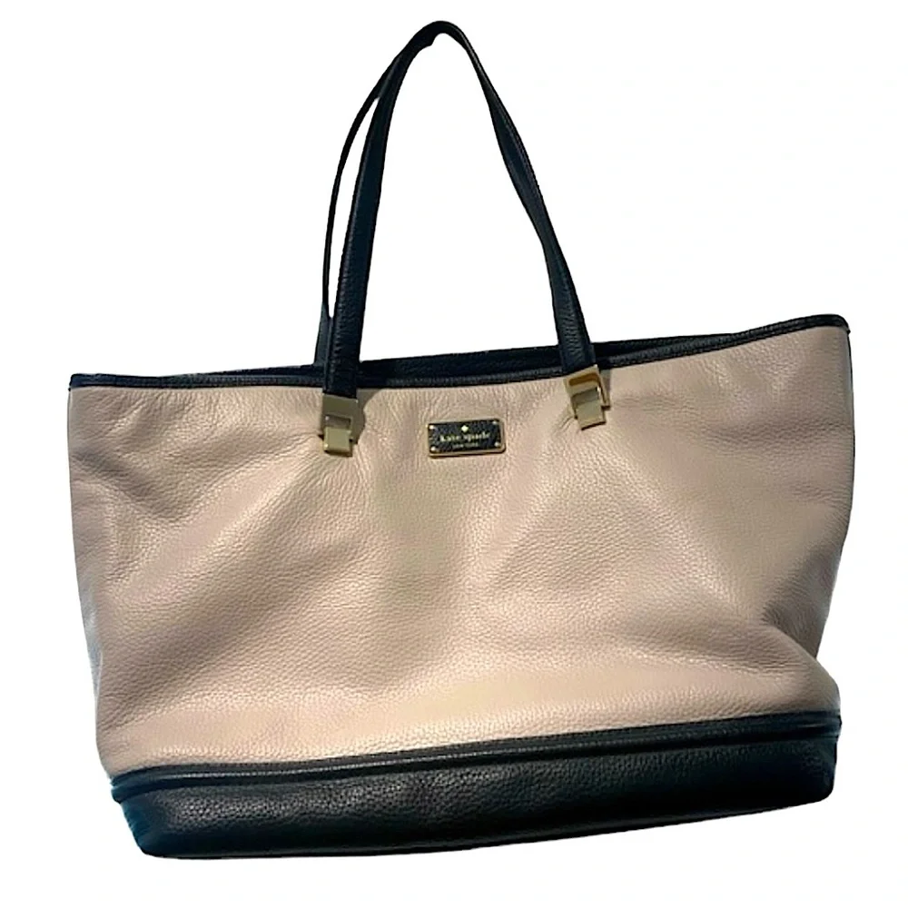 Kate Spade Large Tan + Black‎ Leather Tote Bag
