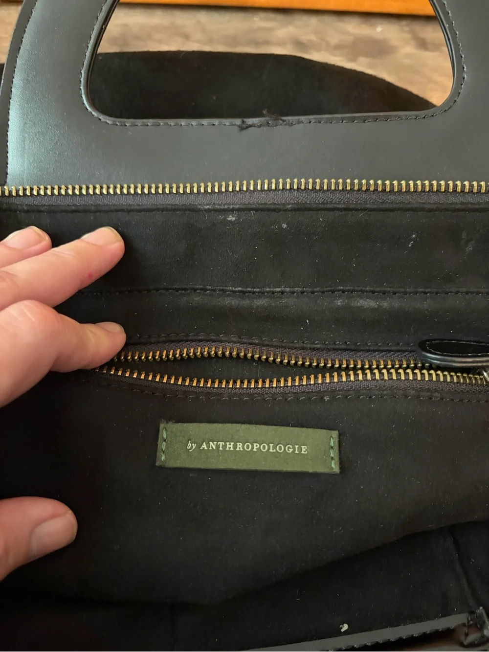 Anthropologie Black Suede & Leather Tote with Top Handles and Crossbody Strap