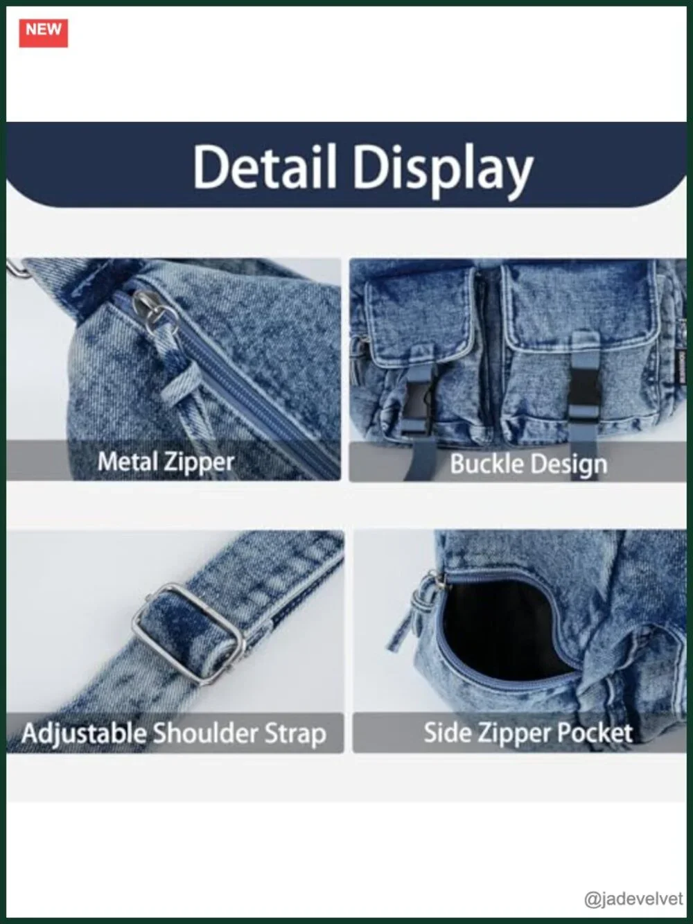 Denim Bag with Adjustable Strap Lightweight Casual Tote Hobo Shoulder Purse