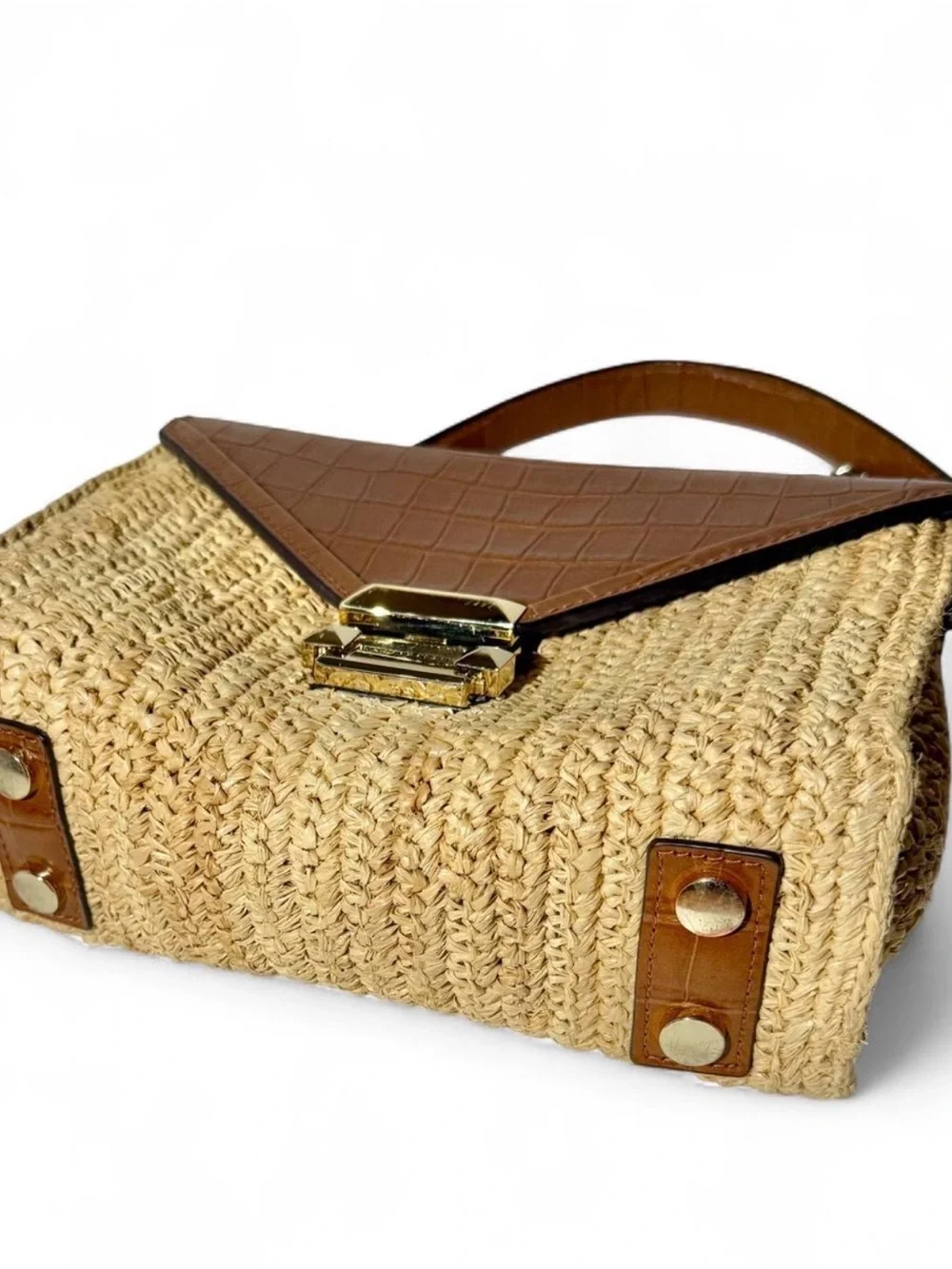 Michael Kors Whitney Large Raffia Crocodile Leather Convertible Shoulder Bag