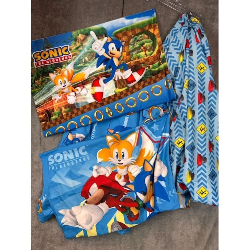 Sonic the Hedgehog Twin Sheet Set 4pc Fitted Flat 2 Pillowcases Sega Blue Kids