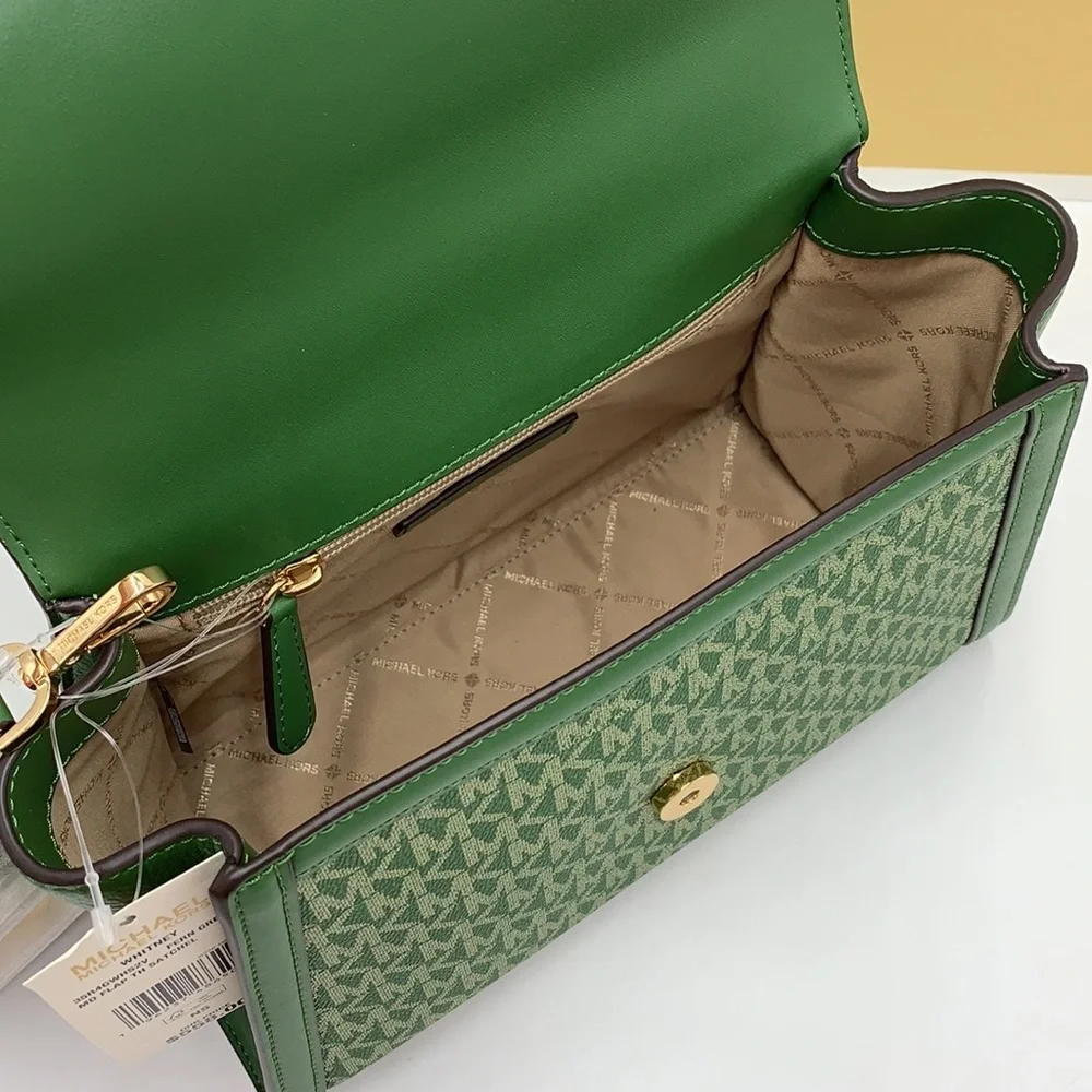MICHAEL KORS Whitney Medium Flap TH Satchel Fern Green  NWT