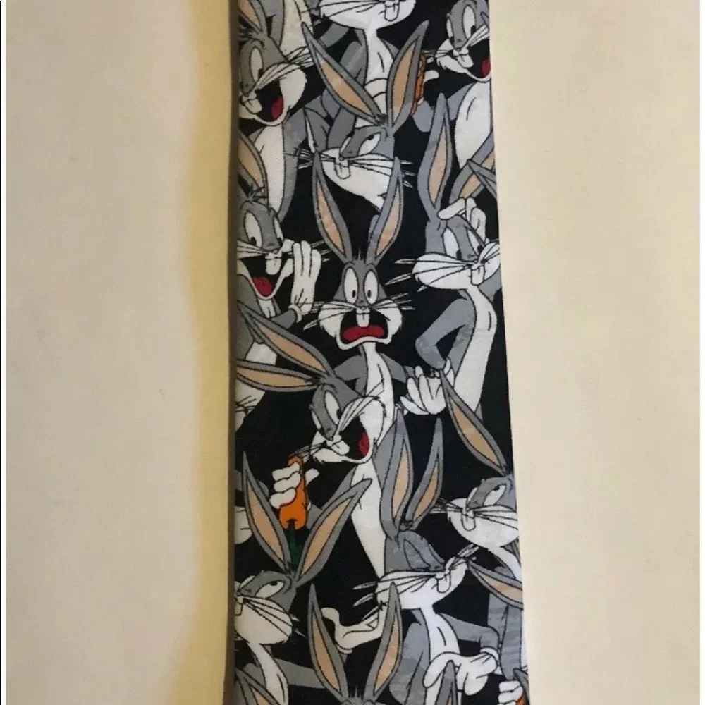 LOONEY TUNES Mania Bugs Bunny Black Silk Necktie $59 NWOT