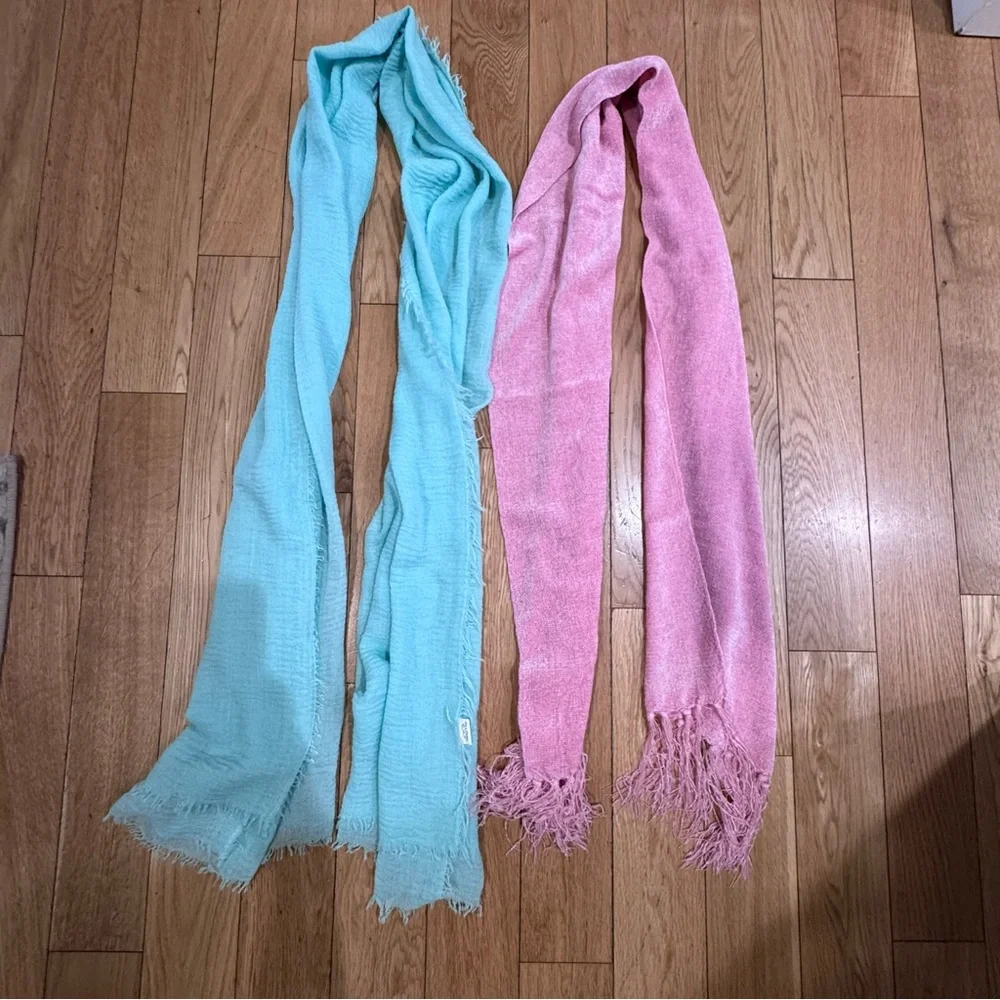 2 women’s scarves Soft Lightweight Pink & Aqua Scarf Duo