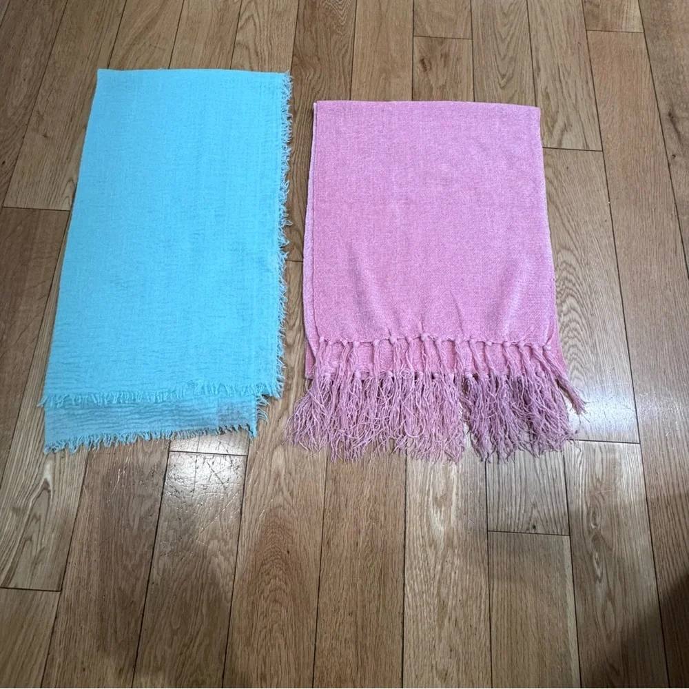 2 women’s scarves Soft Lightweight Pink & Aqua Scarf Duo