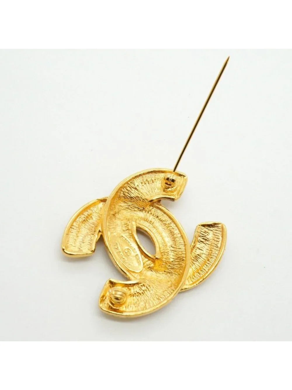 Chanel Brooch Vintage CC Logo Quilted Gold Plated
