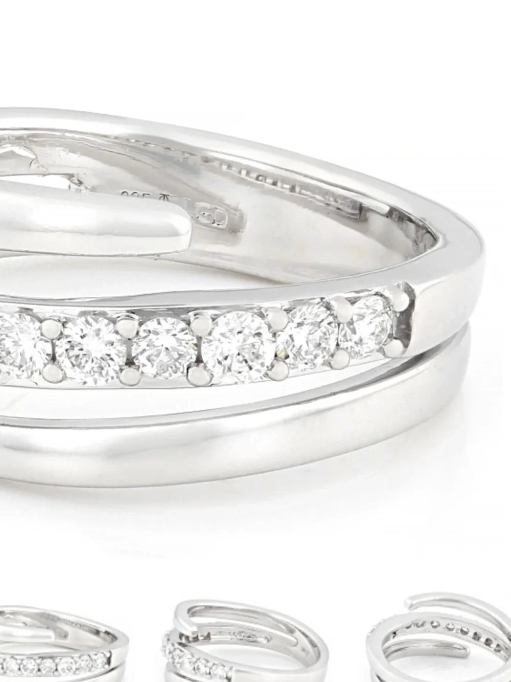 Lab grown crossover band diamonds￼ polished rhodium
