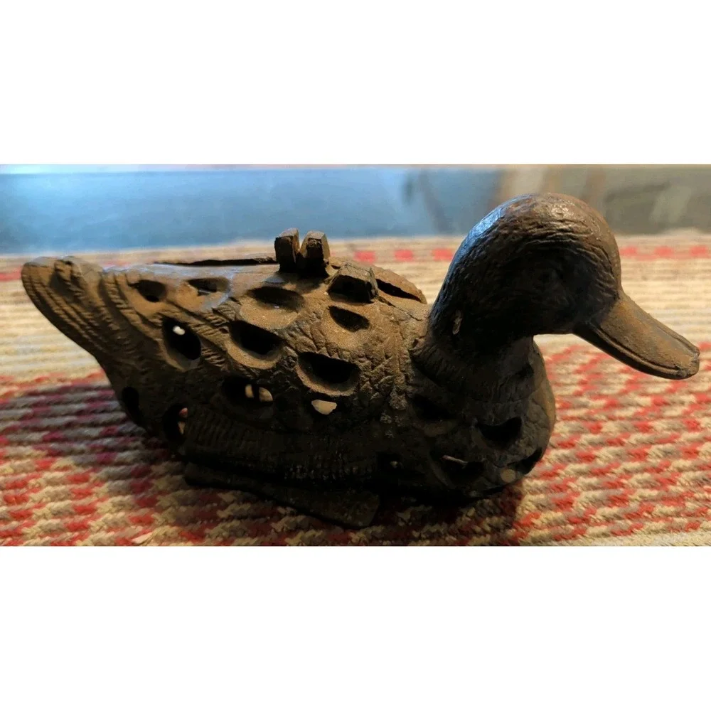 Vintage Heavy Cast Iron Duck Bird Mallard Tea Light Garden Table Decor Lantern