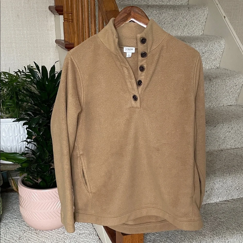 J. Crew Camel Fleece Sherpa Button-Up Pop Over Sweater